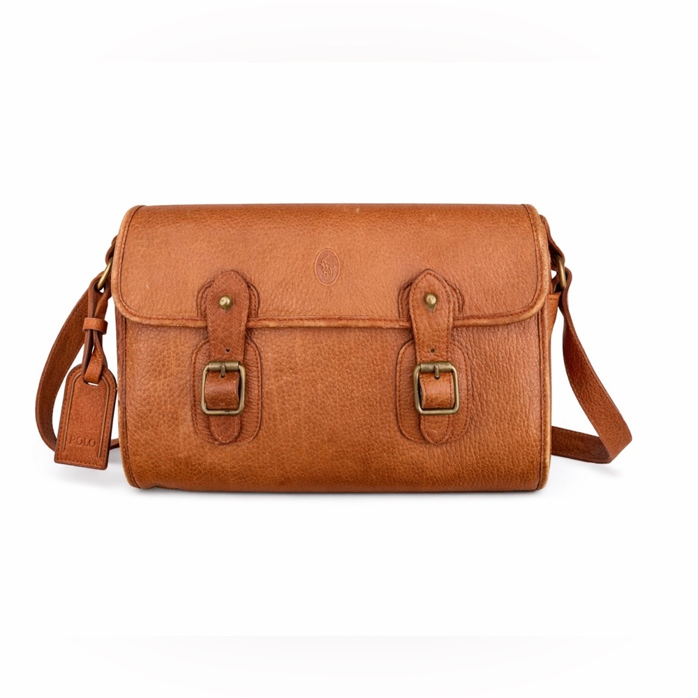 Vintage Polo Ralph Lauren Pebbled Leather Messenger Crossbody Bag